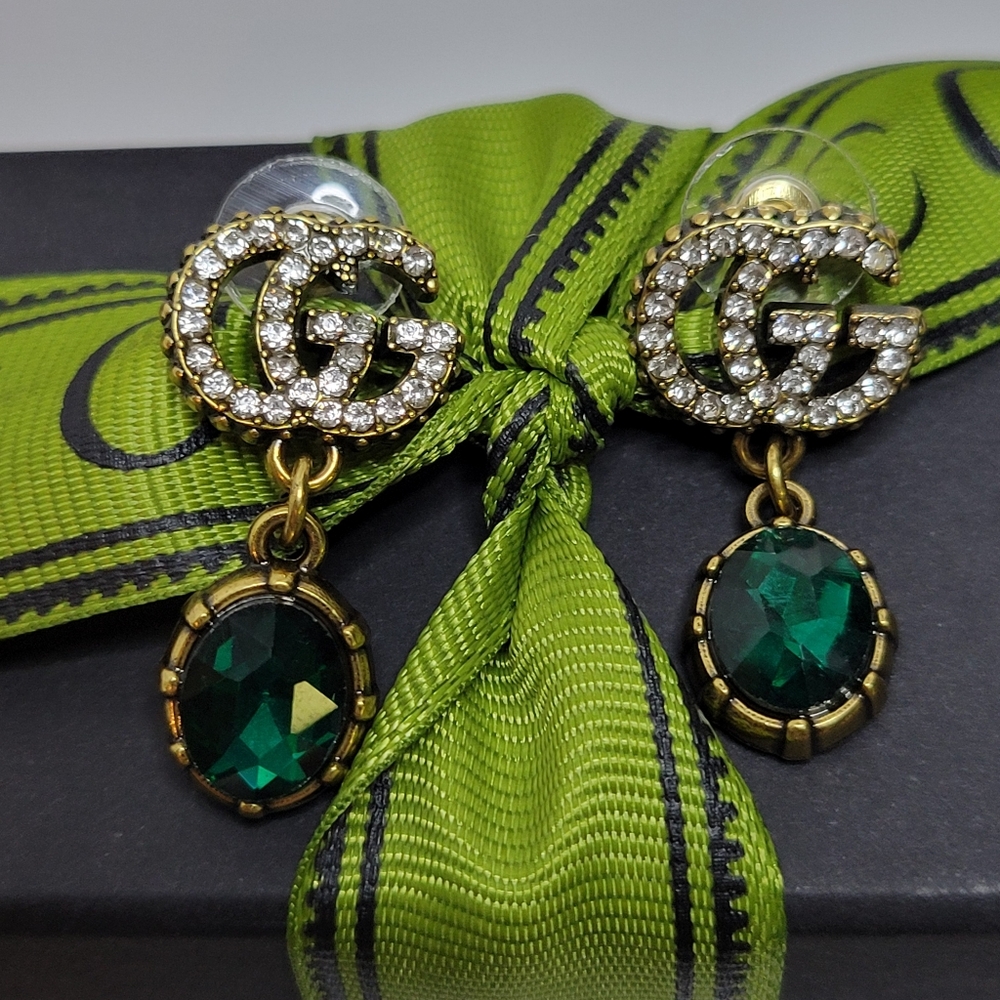 Gucci Crystal/Emerald Green Faceted Crystal Gold Earings